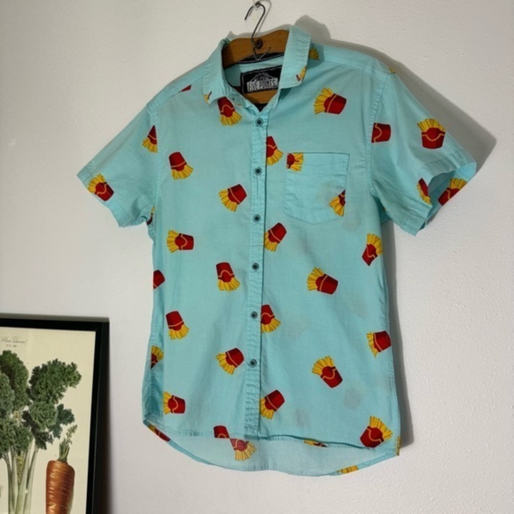 Five Points Industries NYC blue French fry print short sleeve button down size M